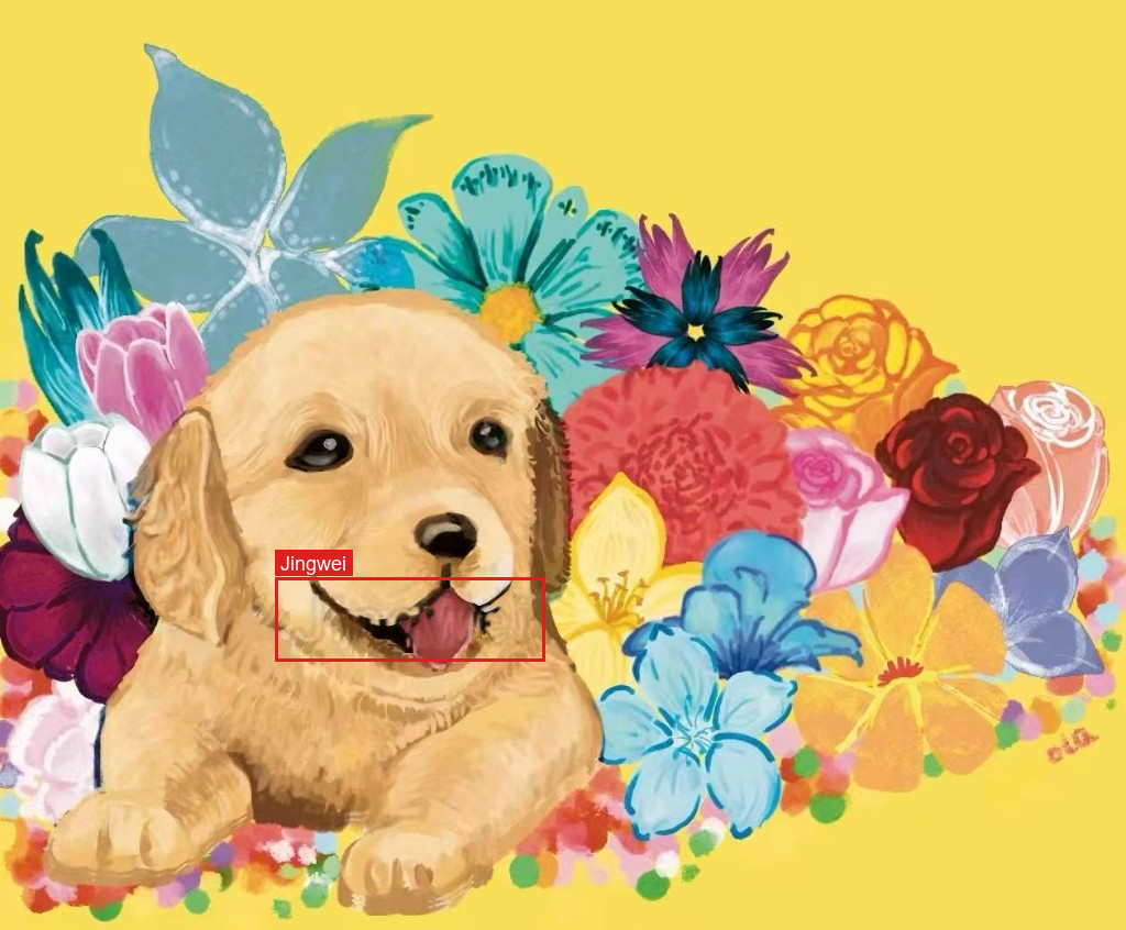 Puppy displacement locator: red box on Jingwei across the face